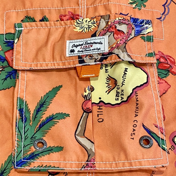 Like New! J. Crew Original Board Shorts Hawaiian Swim Trunks Orange - Picture 7 of 8